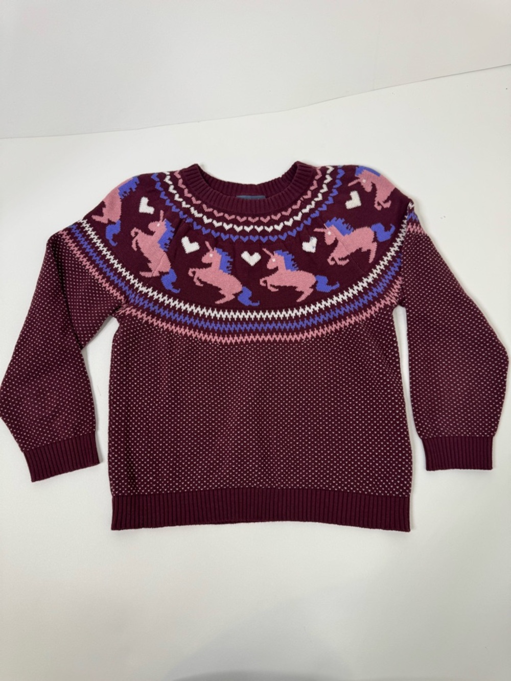 Modcloth Unicorn Hearts Fairisle 100% Cotton Whimsical Sweater Size Large - Picture 2 of 12